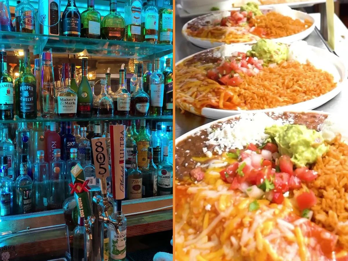 Colorful Mexican plates on a restaurant table.